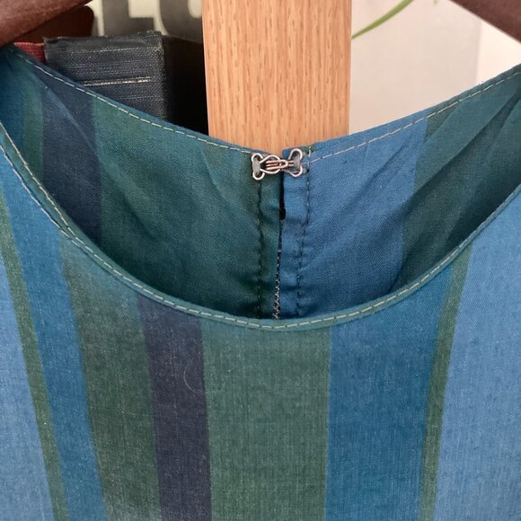 Vintage 1950s Handmade Blue and Green Flared Pleated Dress - Picture 4 of 5